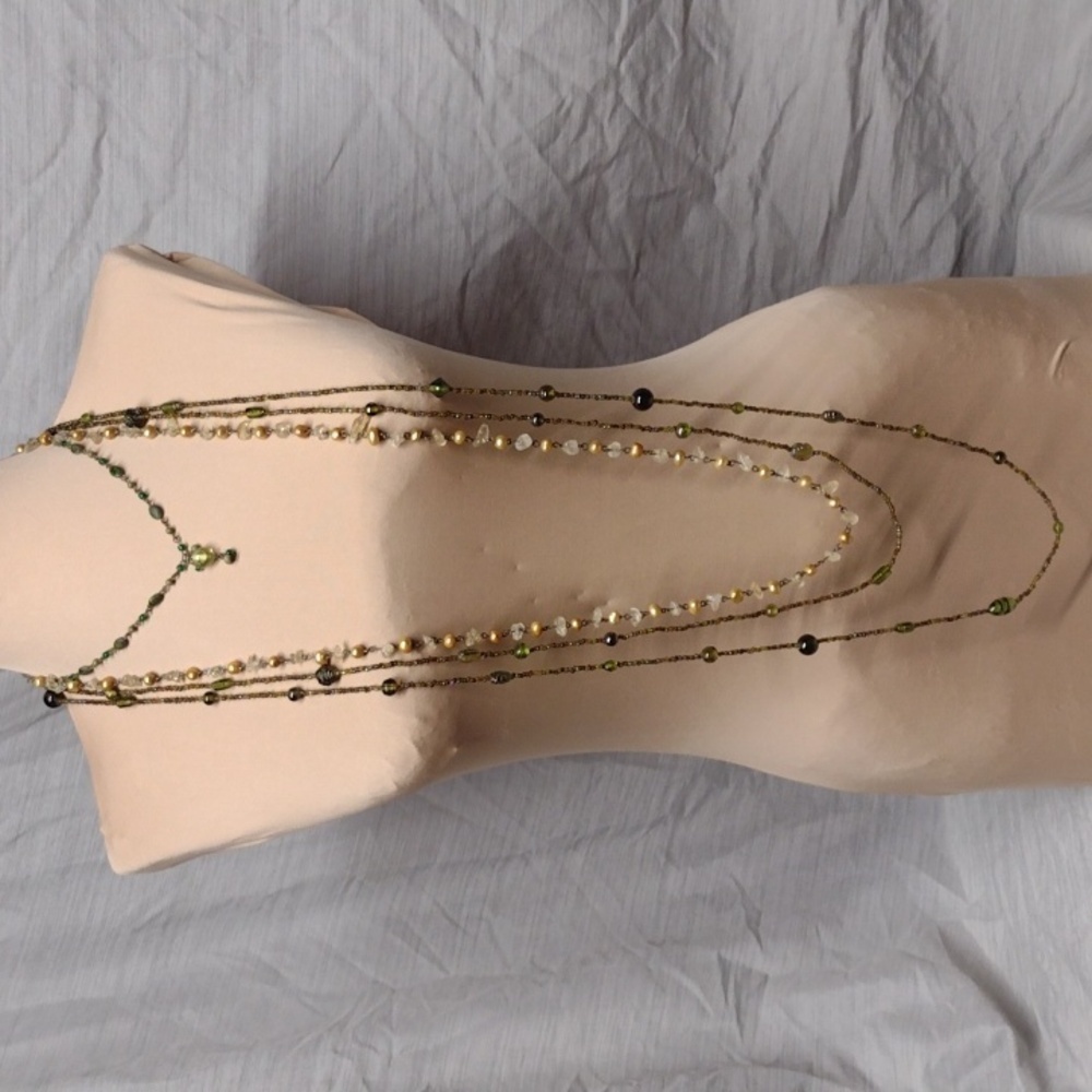 LOT of 4 beaded necklaces green gold citrine glass
